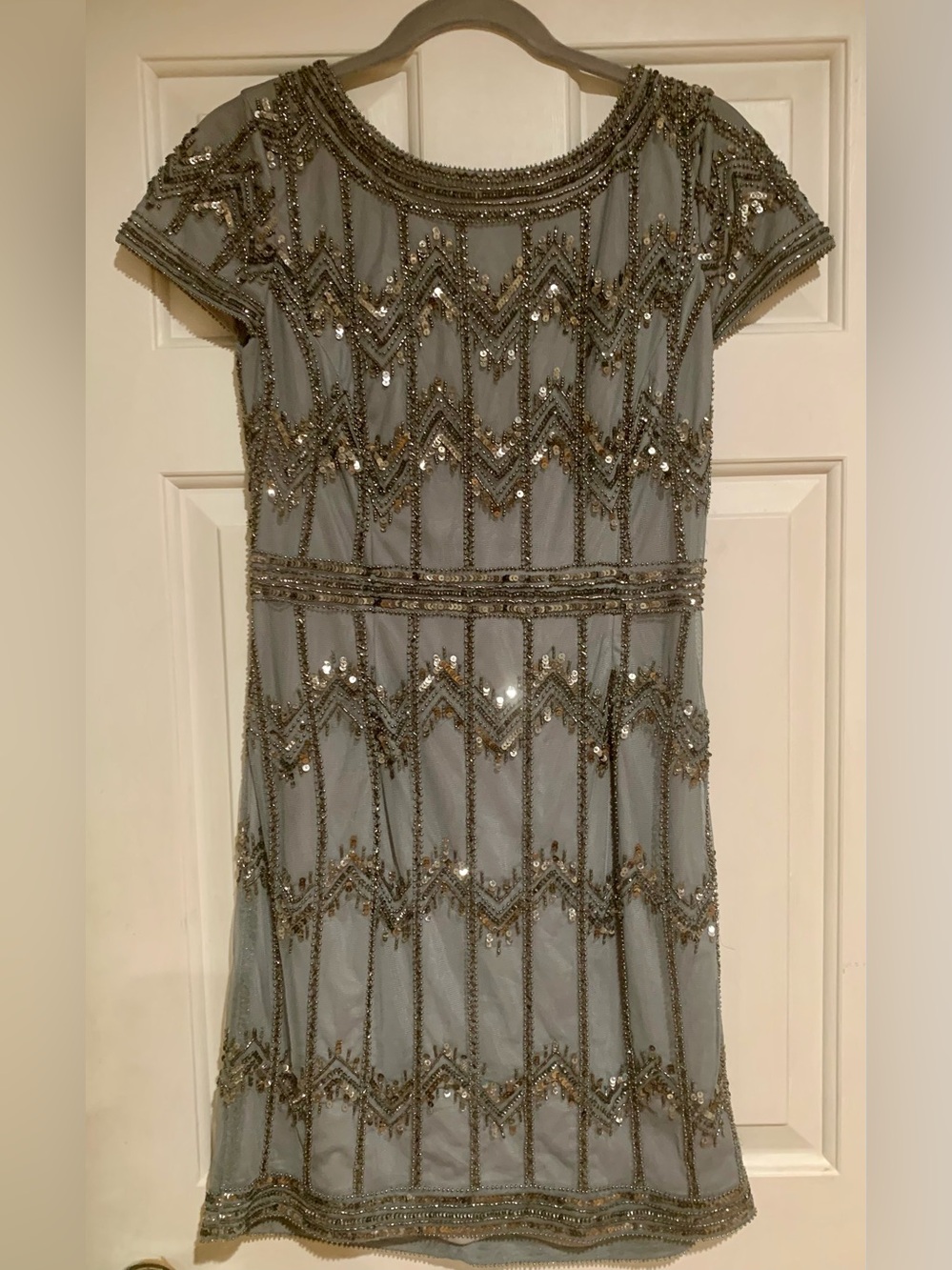 Adrianna Papell Embellished Short-Sleeve Cocktail Dress - gray US 12